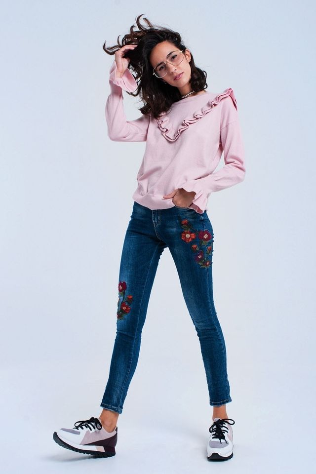 JEANS SKINNY CON FLORES